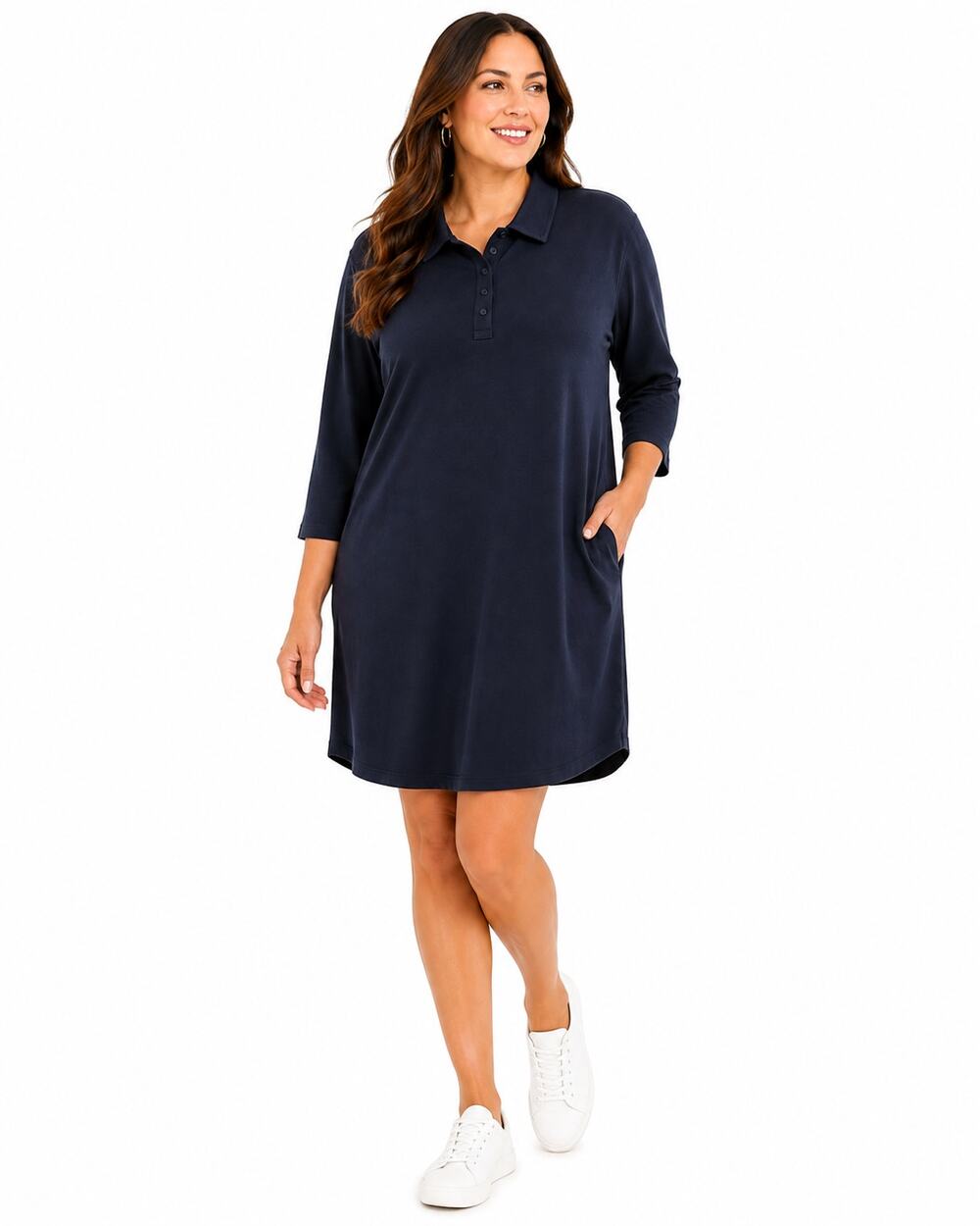 Spirit Savvy Womens XL Navy Blue Polo Dress Long Sleeve Cotton Stretch NWOT